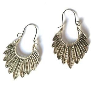 Feathered semi-hoop silver tone earrings, feathers
